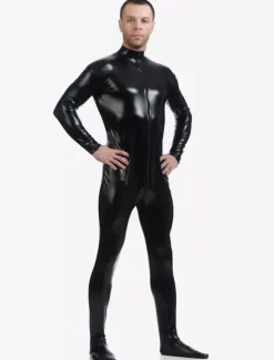 Black Adults Bodysuit Shiny Metallic Catsuit for Men