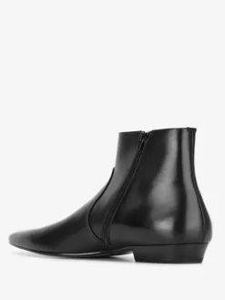 Black Ankle Boots Genuine Leather Pointed Toe Slip On Booties