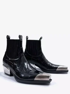 Black Ankle Boots Men's Pointed Toe Deisgned Chunky Heel Booties