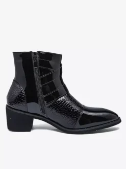 Black Ankle Boots Men's Round Toe Buckle Detail Zip Up Booties