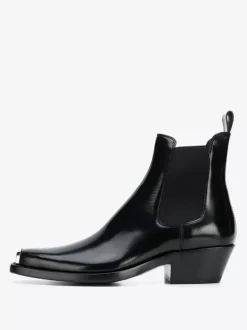 Black Ankle Boots Men's Square Toe Metal Detail Chunky Heel Chelsea Boots