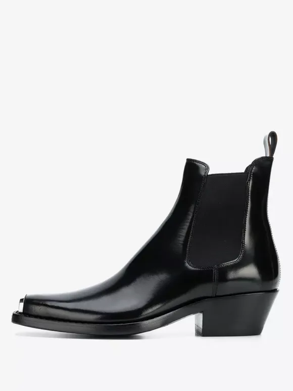 Black Ankle Boots Men's Square Toe Metal Detail Chunky Heel Chelsea Boots