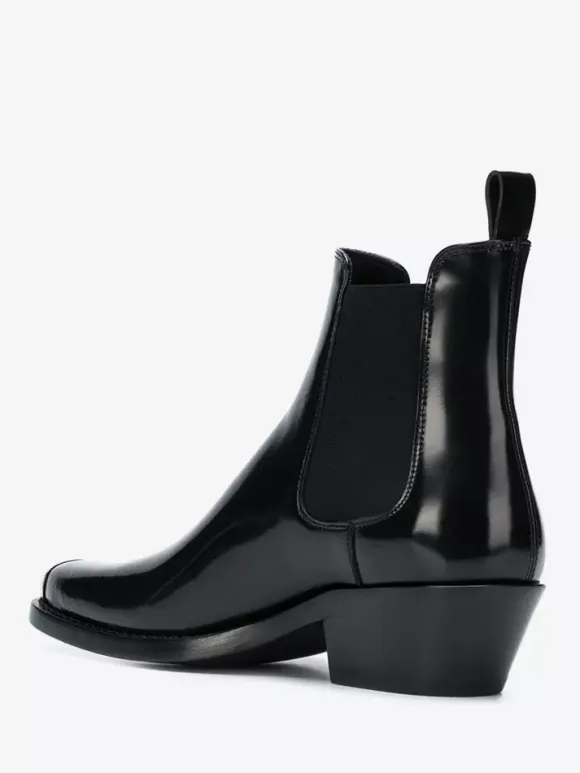 Black Ankle Boots Men's Square Toe Metal Detail Chunky Heel Chelsea Boots