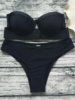 Black Bandeau Sexy Bikini Sexy Strapless Low Waist Swimsuit