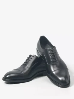 Black Cap Toe Oxford Shoes Men's Real Leather Lace Up Dress Shoes