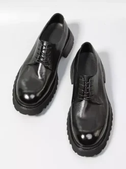 Black Casual Shoes Genuine Leather Round Toe Lace Up Shoes
