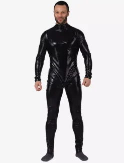 Black Catsuit For Men Shiny Metallic Catsuit Costume