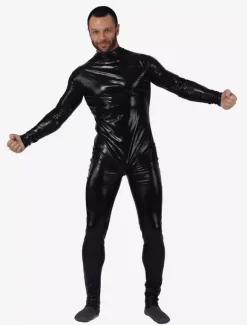 Black Catsuit For Men Shiny Metallic Catsuit Costume