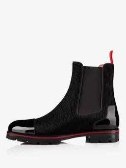 Black Chelsea Boots Men's Patchwork Central PU Ankle Prom Dress Boots