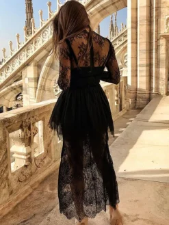 Black Cocktail Dress 2026 Sheath Jewel Neck Long Sleeve Lace Pleated Social Party Dresses Pageant Dress