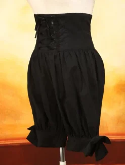 Black Cotton Lolita Shorts Lace Up Shirring Bows Lolita Pants