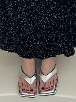Black Flip Flops Women's Chunky Heel Backless Sandal Shoes