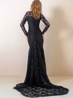 Black Gothic Wedding Dresses 2026 Mermaid Long Sleeves Lace With Train Bridal Dress Free Customization