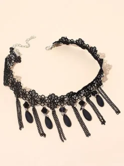 Black Gothic Wedding Necklaces Black Baguette Wedding Necklace
