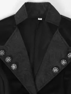 Black Gothic women's mid-length coat autumn and winter fashion slim trench coat dark stand collar palace tuxedo