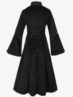 Black Gothic women's mid-length coat autumn and winter fashion slim trench coat dark stand collar palace tuxedo