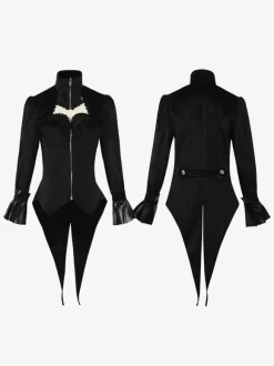 Black Gothic women's mid-length coat slim trench coat stand collar palace tuxedo