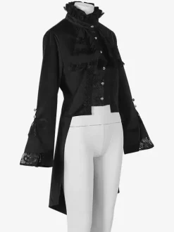 Black Gothic women's mid-length coat autumn and winter fashion slim trench coat dark stand collar palace tuxedo