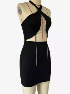 Black Halter Neck Cut-Out Bodycon Mini Dress With Metal Detail 2026
