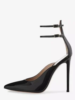 Black High Heels Pointed Toe Ankle Strap Dress Shoes For Women