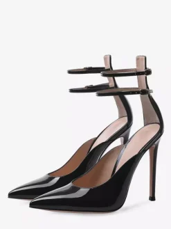 Black High Heels Pointed Toe Ankle Strap Dress Shoes For Women