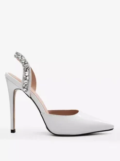 Black High Heels Pointed Toe Rhinestones Slingback Party Pumps