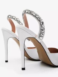 Black High Heels Pointed Toe Rhinestones Slingback Party Pumps