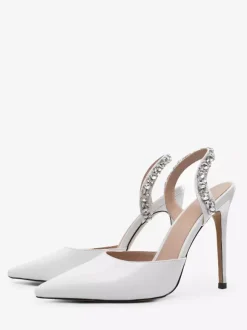 Black High Heels Pointed Toe Rhinestones Slingback Party Pumps