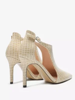 Black High Heels Snake Pattern Pointed Toe Cut Out Ankle Strap Dress Shoes