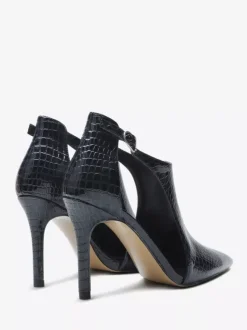 Black High Heels Snake Pattern Pointed Toe Cut Out Ankle Strap Dress Shoes
