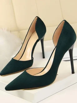 Black High Heels Suede Pointed Toe Stiletto Heel Pumps Women Dress Shoes