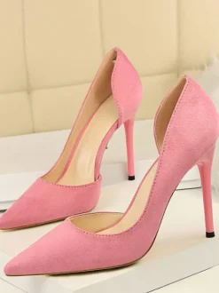 Black High Heels Suede Pointed Toe Stiletto Heel Pumps Women Dress Shoes