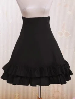 Black High Waist Lolita Short Skirt Lace Up Layered Ruffles