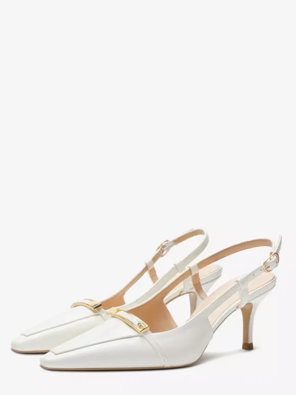 Black Kitten Heel Pumps Pointed Toe Buckle Detail Slingback Shoes