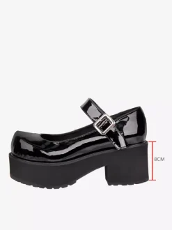 Black Lolita Pumps Chunky Harajuku Fashion Round Toe PU Leather Platform Lolita Shoes