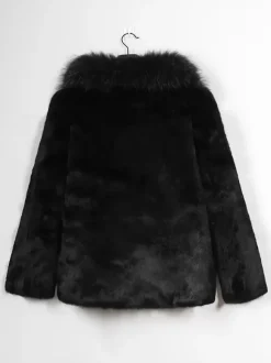 Black Men's Faux Fur Coat Winter Warm Long-Sleeved Jacket with Turn-Down Collar