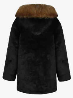 Black Men's Faux Fur Coat Winter Warm Long-Sleeved Jacket with Turn-Down Collar, Thick