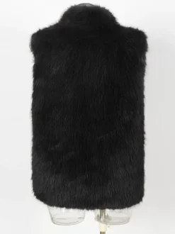 Black Men's Faux Fur Vest Winter Warm Sleeveless Jacket