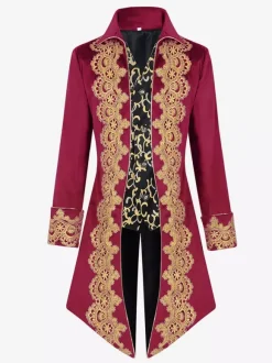 Black Men's Vintage Tailcoat Steampunk Embroidery Long Sleeves Retro Coat