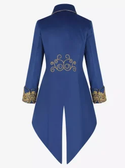 Black Men's Vintage Tailcoat Steampunk Embroidery Long Sleeves Retro Coat
