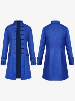 Black Midi Coat Vintage Top Euro-Style Floral Print Long Sleeves Polyester Fiber Overcoat Retro Costumes For Man Burgundy