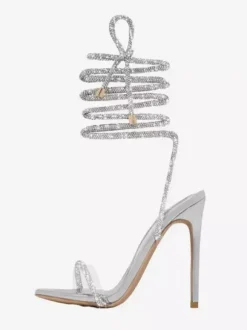 Black Party Shoes Glitter Open Toe Lace Up High Heel Sandals Prom Shoes
