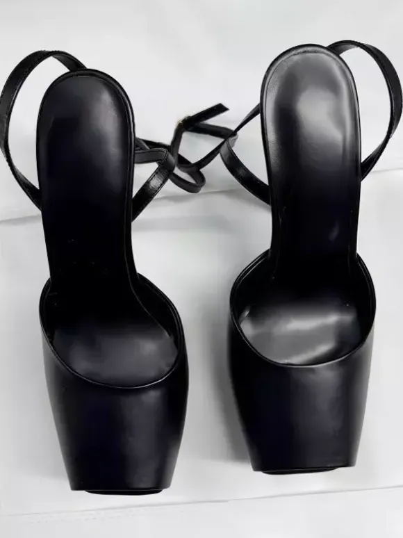 Black Platform Sandals Women's Peep Toe Ankle Strap Party Shoes