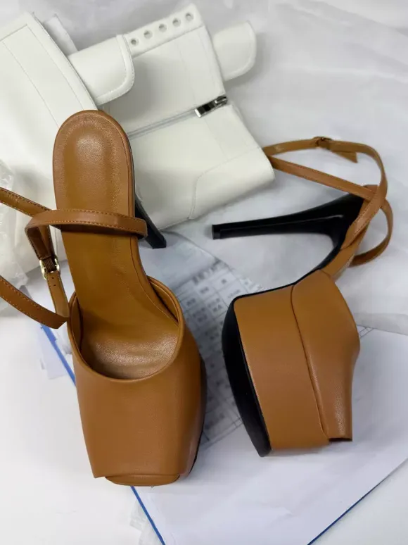Black Platform Sandals Women's Peep Toe Ankle Strap Party Shoes