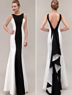 Black Prom Dresses 2026 Color Block Backless Fishtail Evening Gown Mermaid Ruffles Formal Dresses Free Customization