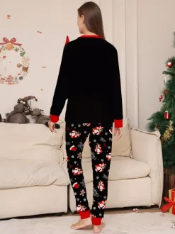 Black Red Santa Hat Gingerbread Print Family Christmas Pajamas 2026