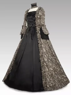 Black Retro Costumes Bows Lace Polyester Marie Antoinette Costume Dress Renaissance Clothing