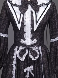 Black Retro Costumes Bows Marie Antoinette Costume Polyester Jacquard Hat Women's Retro Set 18th Century Costume
