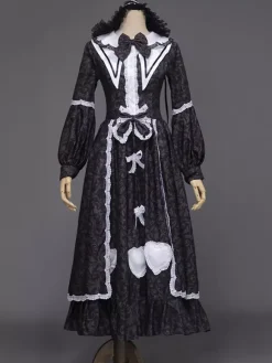 Black Retro Costumes Bows Marie Antoinette Costume Polyester Jacquard Hat Women's Retro Set 18th Century Costume