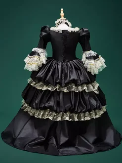Black Retro Costumes Lace Polyester Choker Girl's Retro Tunic Marie Antoinette Costume Party Prom Dress
